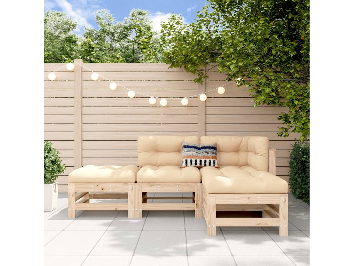 Conjunto de salón de jardín de 4 piezas en madera maciza de pino Dkd Home Decor