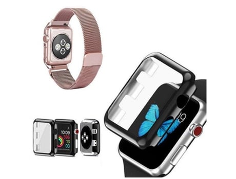 Kit Pulsera Pulsera Milanese Loop Cierre Magnético Carcasa Anti-impacto Apple Watch Serie 5 44mm ATYULNM Rosa