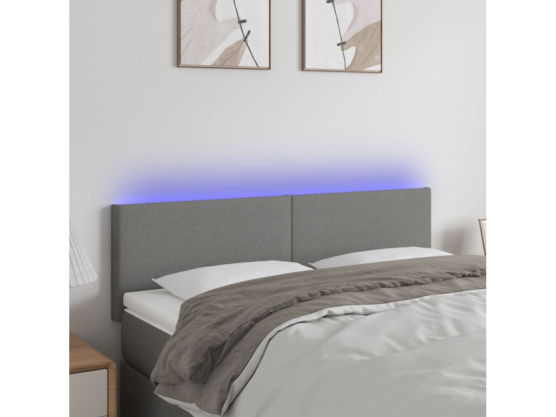 Cabecero con LED de tela gris oscuro 144x5x78/88 cm