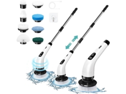 Cepillo de limpieza eléctrico con pantalla LED, 8 cabezales reemplazables para limpiar bañeras y ventanas (blanco) Gertiz