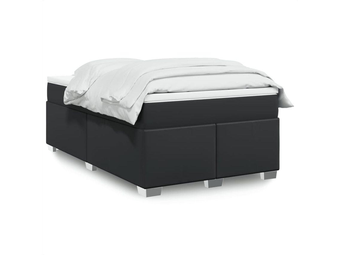 Cama Box Spring Con Colchón Cuero Sintético Negro 120x190 Cm