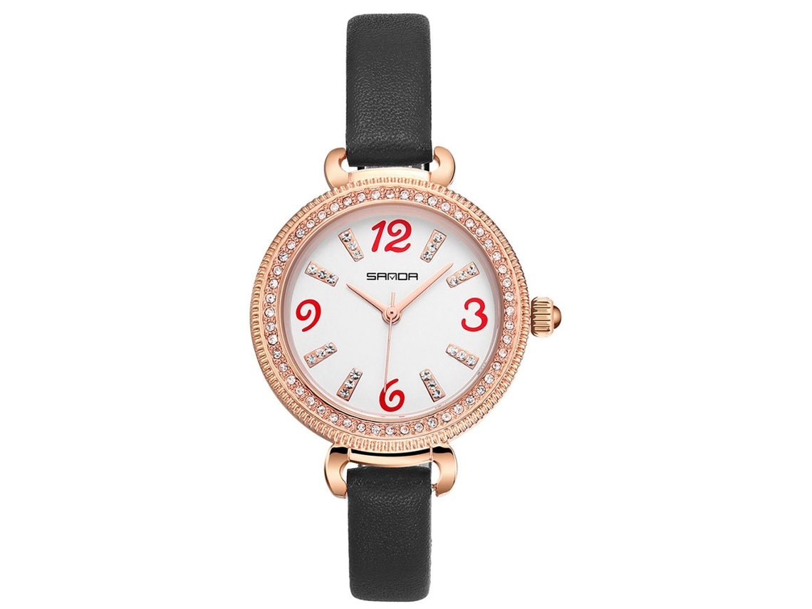 Reloj De Pulsera De Cuarzo Para Mujer, Resistente Al Agua, Con Cristales De Imitación De Diamantes Y Correa De Cuero Sintético Negro.