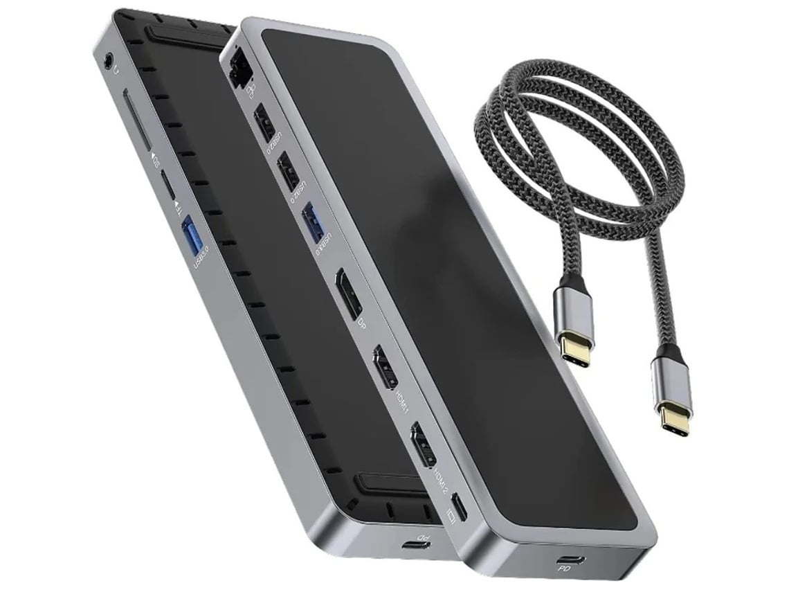 Estación de acoplamiento USB C Hub con dos monitores Adaptador múltiple de triple pantalla 12 en 1 Negro YIZHOOD