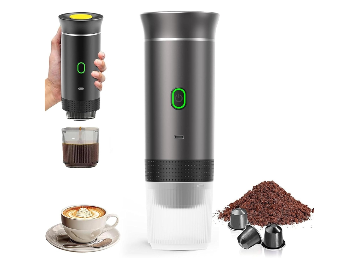Cafetera Portátil De Viaje 3 En 1 (gris), 12 V, Cápsulas Grandes, Muele Café