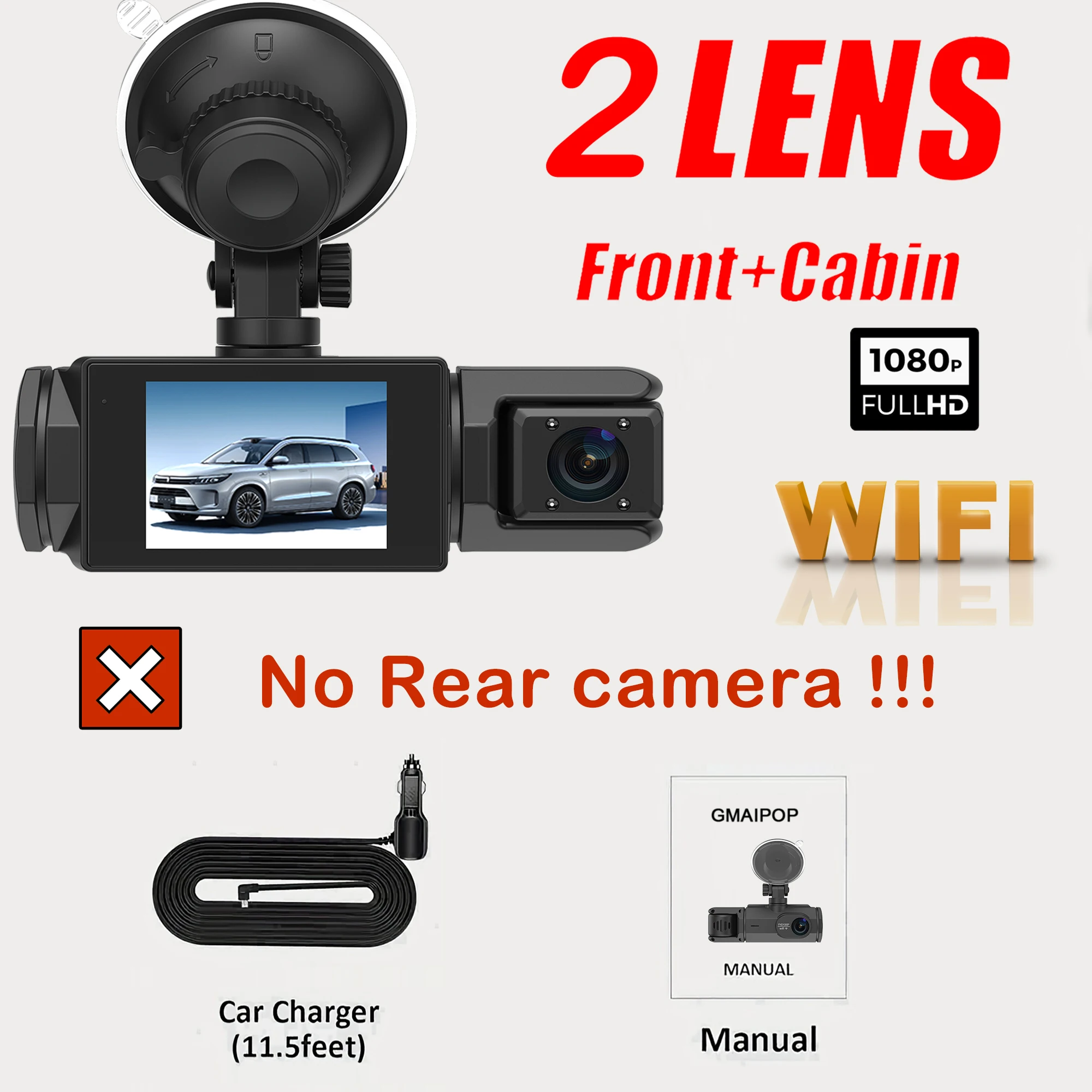 (tarjeta Sd De 64g Con Lente Dual) Cámara Wifi Para Automóvil Hd 1080p, Grabación Dual Delantera Y Trasera, Con Visión Nocturna Por Infrarrojos