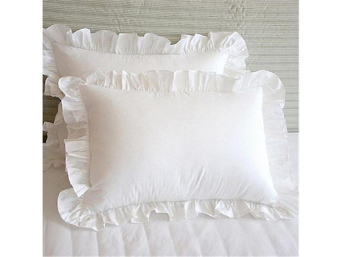 2026-funda De Almohada Con Volantes De Algodón 100% Blanca Talla 48x74 Lavada A Mano Sin Cloro