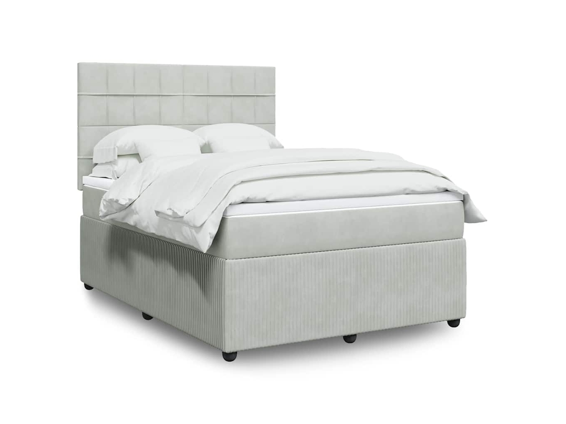 Cama Box Spring Con Colchón Terciopelo Gris Claro 160x200 Cm
