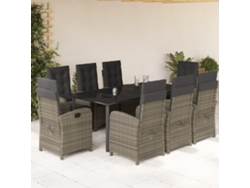 Juego de comedor de jardín de 9 piezas DKD Home Decor con cojines de mimbre gris