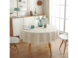 VIVILIYYA Toalha De Mesa Redonda Boêmia, Design De Borlas Adiciona Charme A Qualquer Espaço, Tecido De Linho Ecológico E Resistente À Água, Adequado Para Uso In
