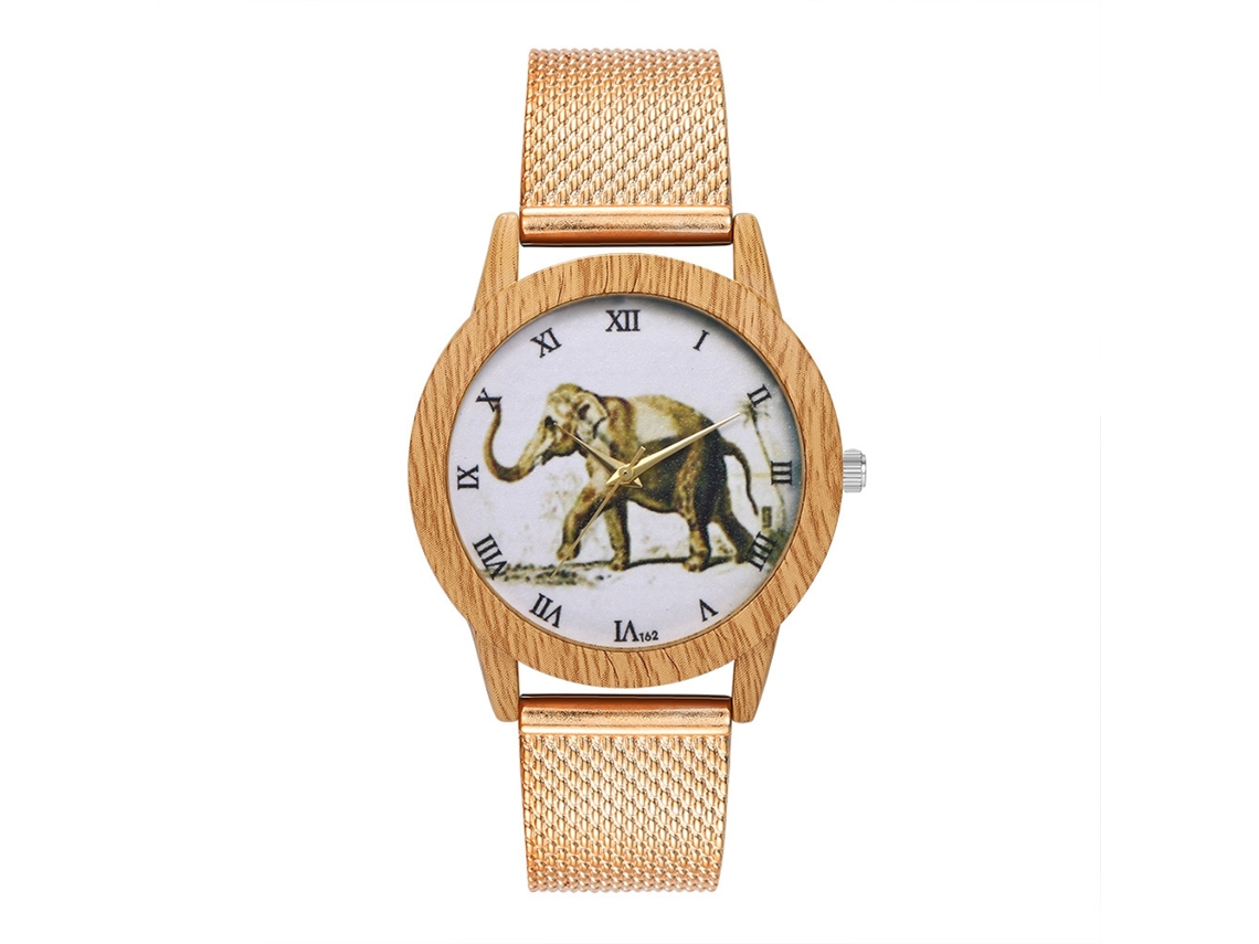 Reloj De Cuarzo Unisex Con Correa De Silicona Y Dial De Elefante Zhoulianfa (oro Rosa)