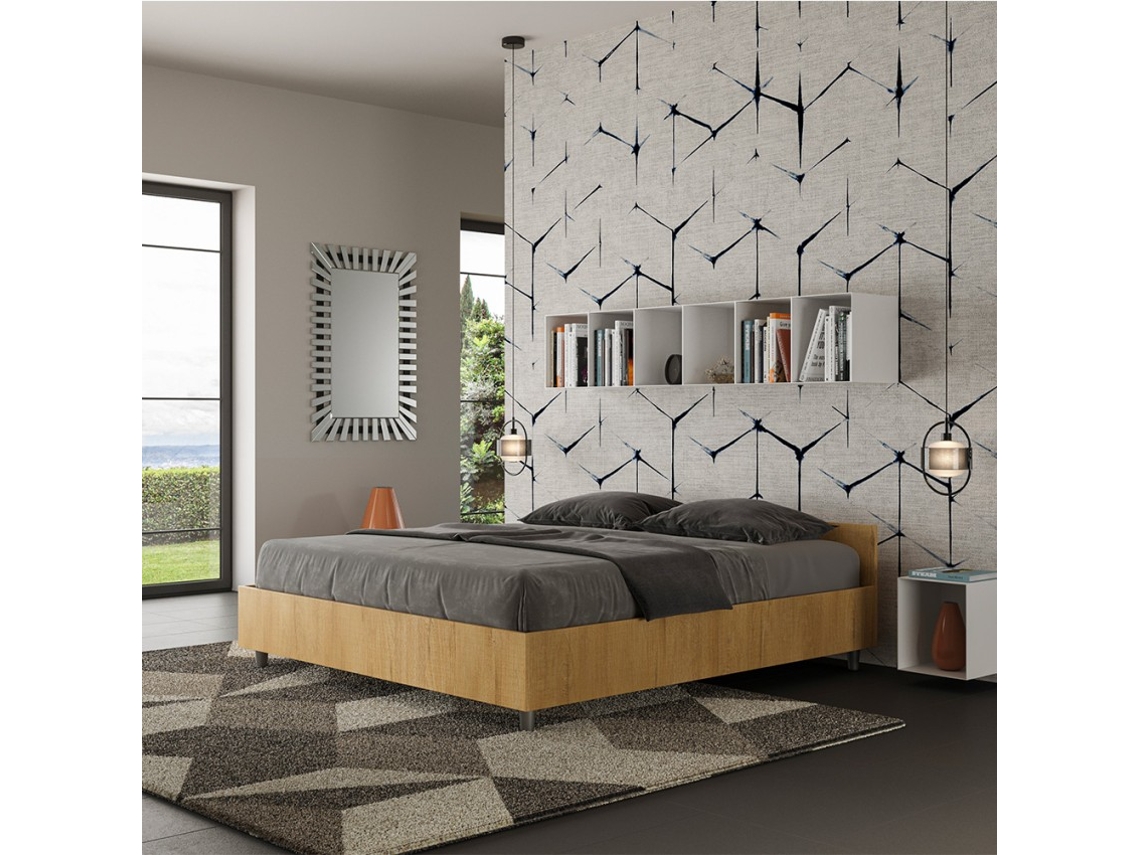 Cama contenedor doble de madera 160x190 cm roble Nuamo