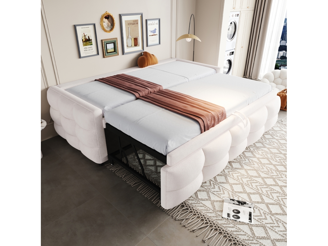 Sofá Cama De 90x190 Cm, Color Beige, De Forro Polar Con Estampado De Oso.
