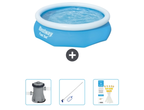 Piscina Hinchable Redonda Fast Set BESTWAY - 305 x 76 cm - Azul - Incluida Bomba - kit de limpieza - Tiras de prueba