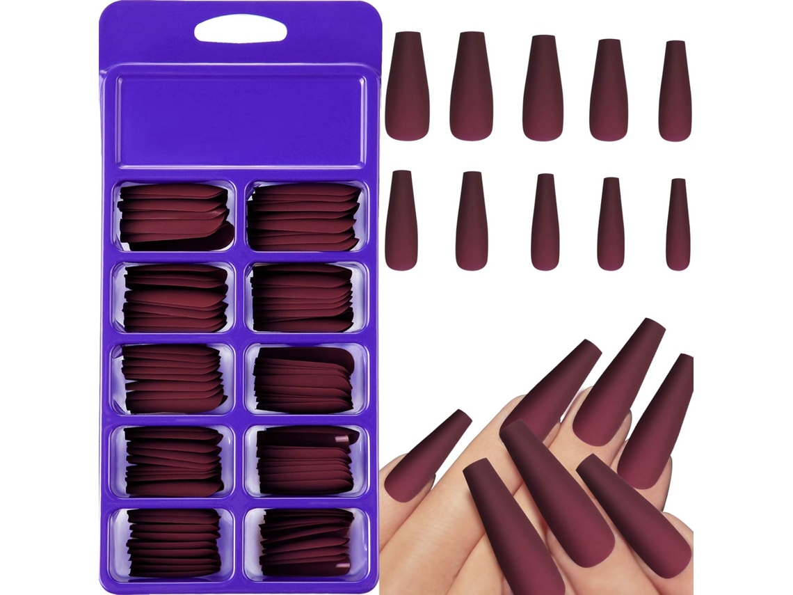 MEOIRUERY Uñas Postizas Matte Coffin para Mujeres y Niñas con 100 Piezas, Uñas Largas de Bailarina Mate con Caja para Decoración