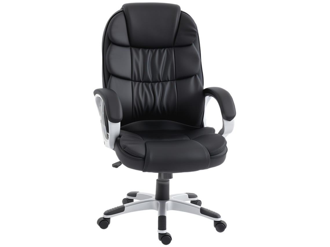 Cadeira De Escritório Giratória Ergonômica Em Couro Pu, Com Função De Balanço, Altura Ajustável E Capacidade Para 120 Kg, Preta.