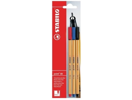 Bolígrafos Fineliner STABILO Point 88 Punta Fina (Negro, Azul y Rojo)