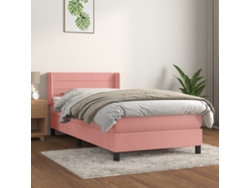 Cama Box Spring Con Colchón Terciopelo Rosa 90x200 Cm