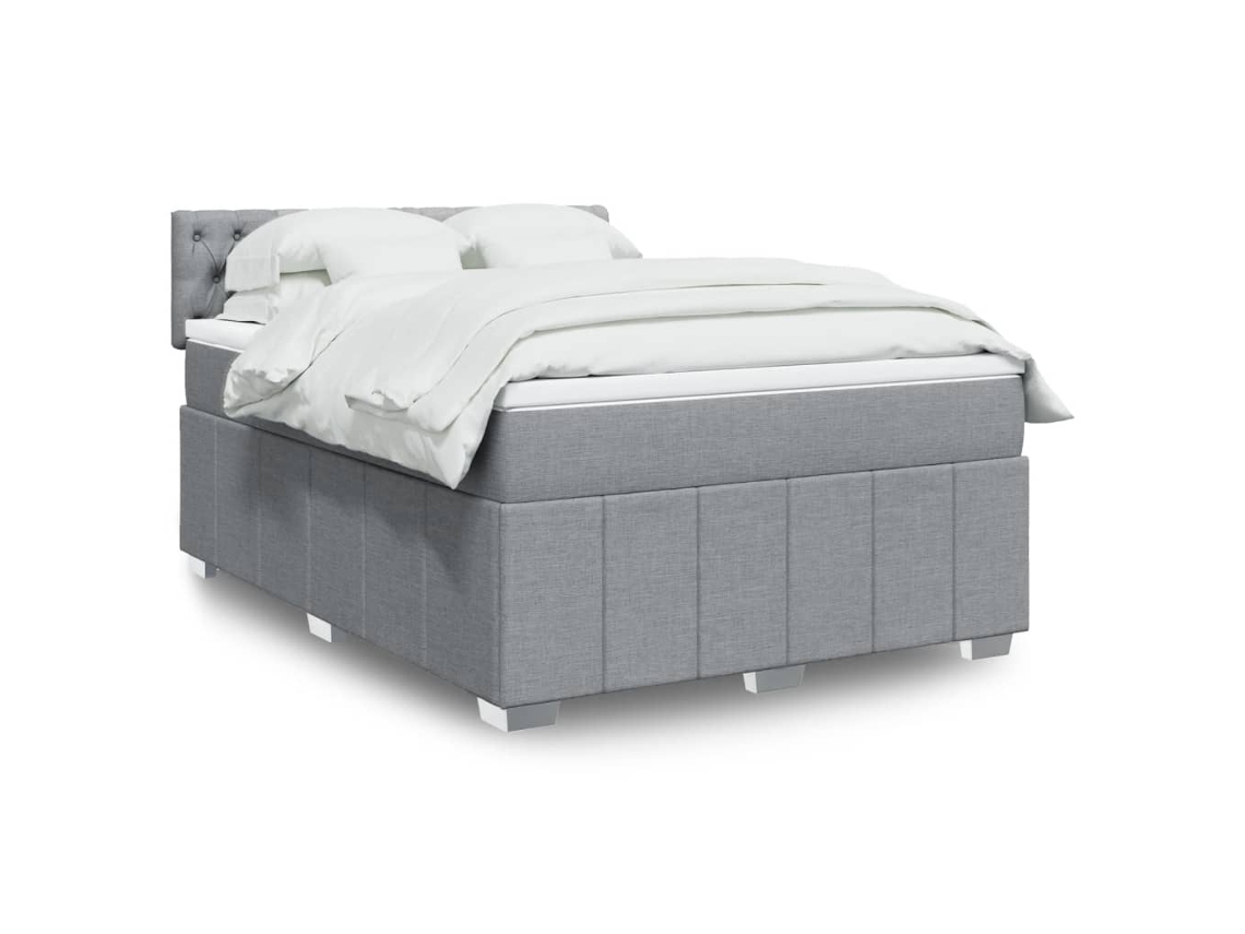 Cama Box Spring Con Colchón Tela Gris Claro 140x200 Cm
