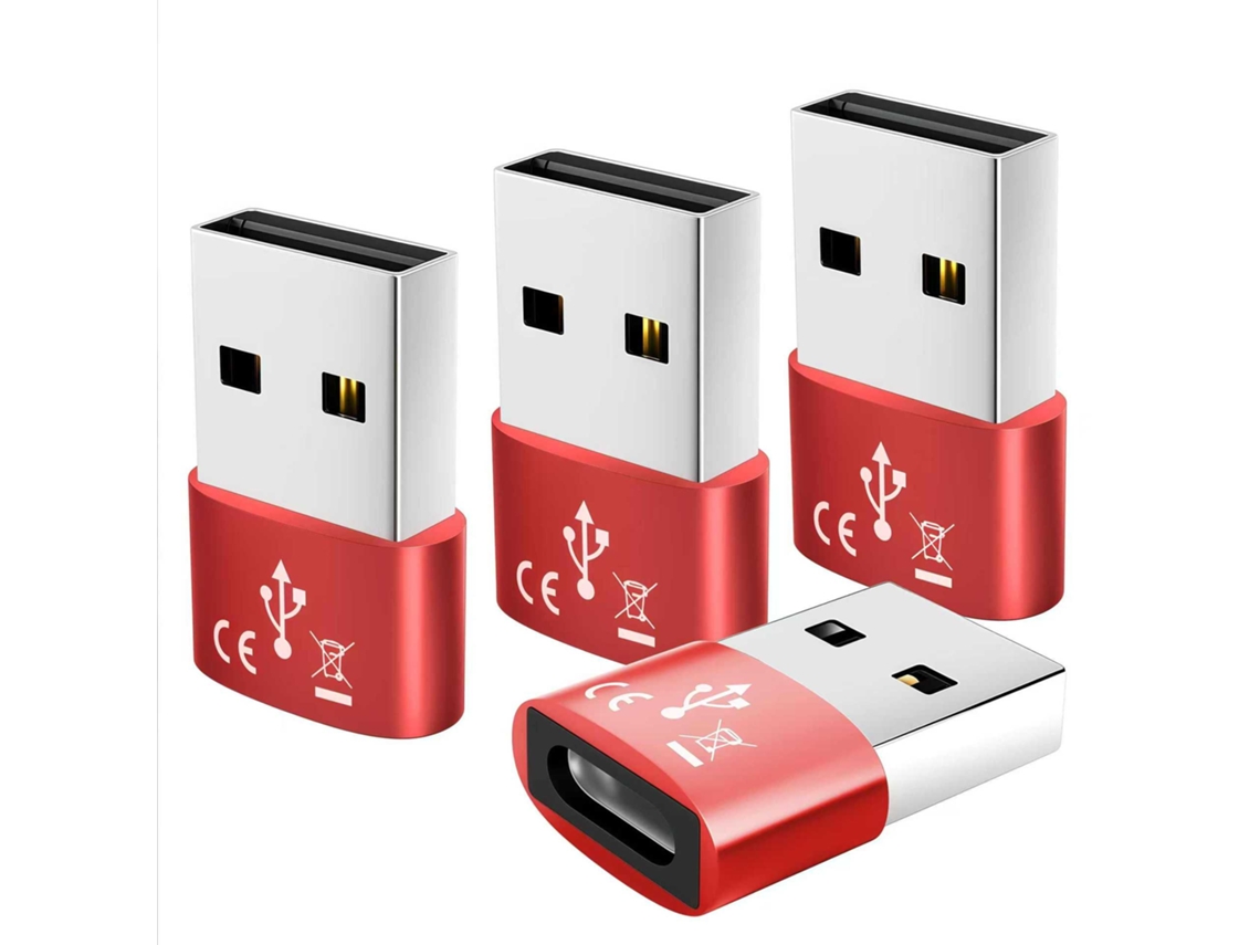 Adaptador de cable de datos tipo C hembra a USB 2.0 para teléfono móvil, adaptador de carga 4 Chennnls rojos
