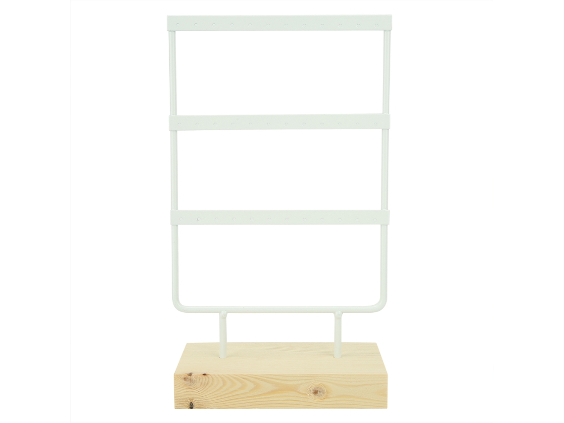 Estante Para Guardar Y Exhibir Joyas Con 36 Orificios, Base De Madera, Metal Blanco.