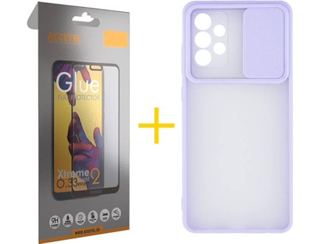 Carcasa y Protector de Pantalla de Vidrio Full Samsung A72 5G ACCETEL Gel Protección Cámara Morado