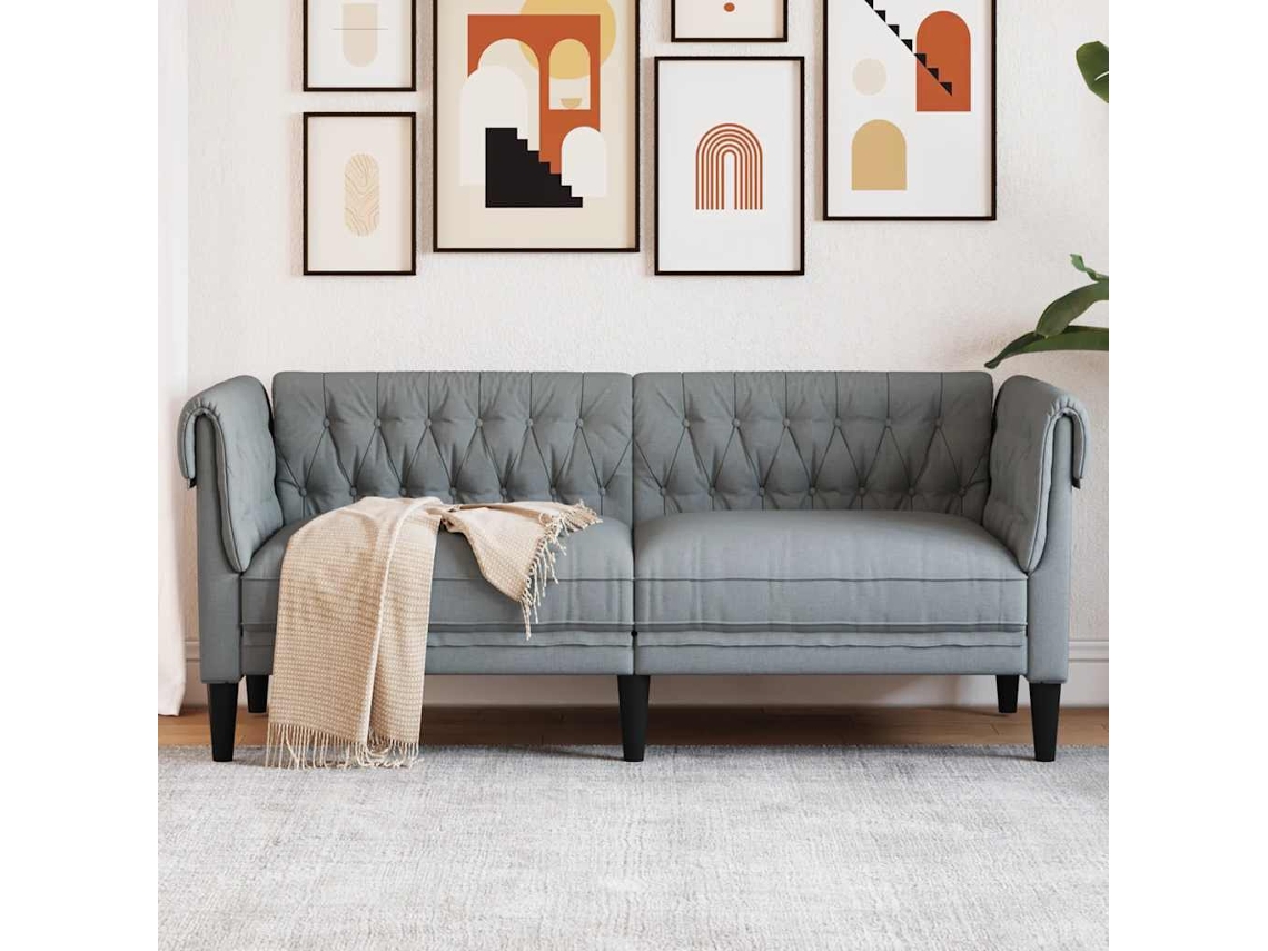 Sofá Chesterfield De 2 Plazas | Sofá De Salón | Sofá De Descanso Tela Gris Claro