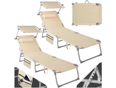 Conjunto de 2 tumbonas Chloé con 4 posiciones y almohada para la cabeza TECTAKE