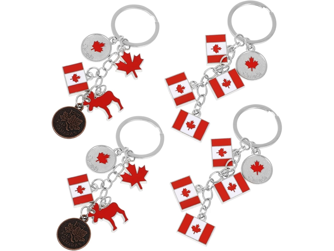 Juego De 4 Llaveros Con La Bandera Canadiense, Decorativos Y Resistentes Para Llaves, Bolsos Y Otros Usos.
