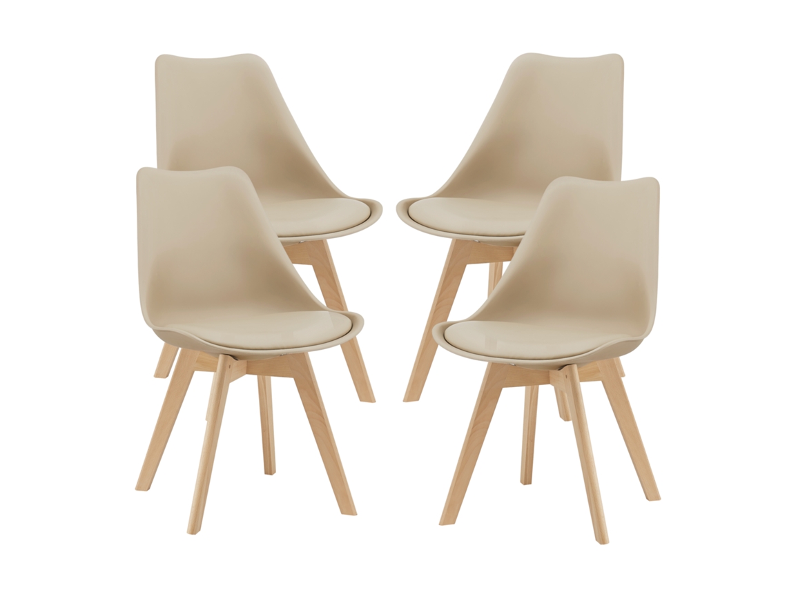 Juego de 4 sillas de comedor Fläten [EN.CASA] estilo escandinavo 82x49x54cm cuero sintético - Beige