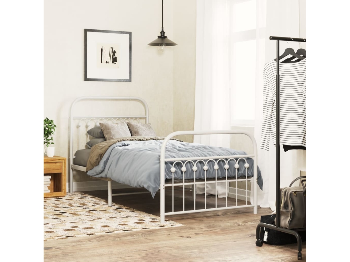 Estructura Cama Sin Colchón Con Estribo Metal Blanco 90x200 Cm