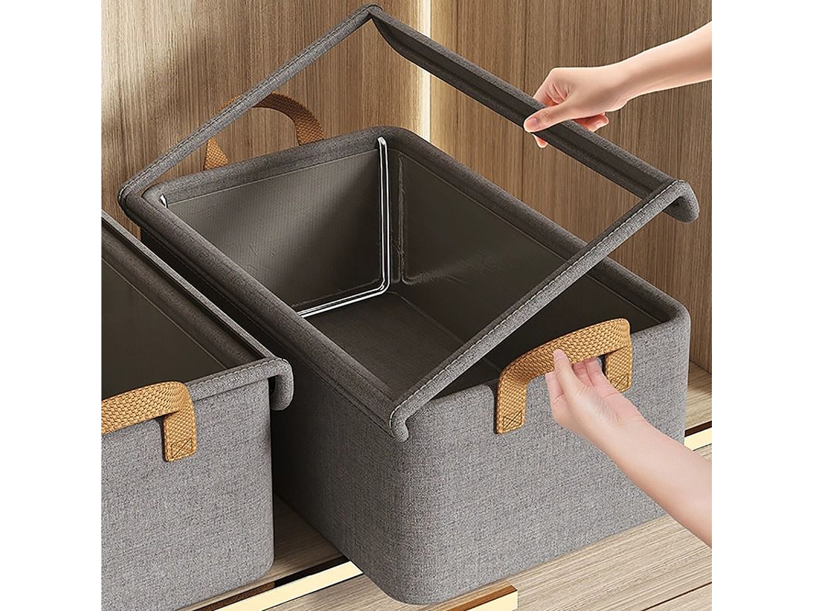 Caja de almacenamiento plegable con estructura de acero y tela catiónica para ropa, pantalones y cajas.