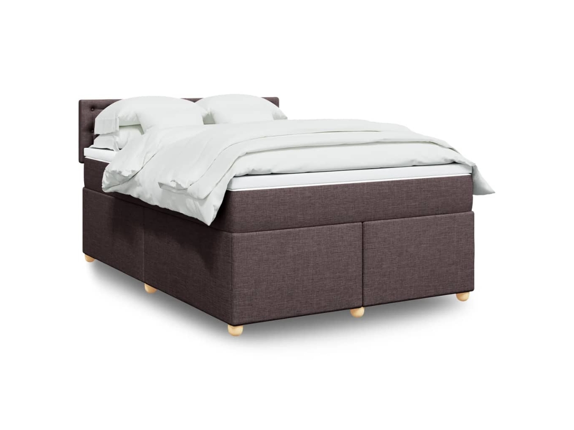 Cama Box Spring Con Colchón Tela Marrón Oscuro 160x200 Cm