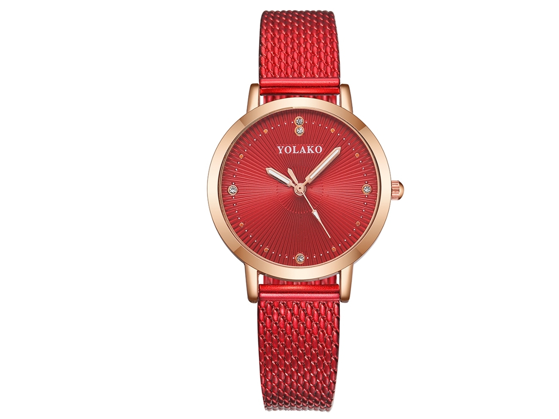 Reloj De Pulsera De Cuarzo Para Mujer Yolako Con Correa De Plástico Y Diamantes De Imitación Rojos.