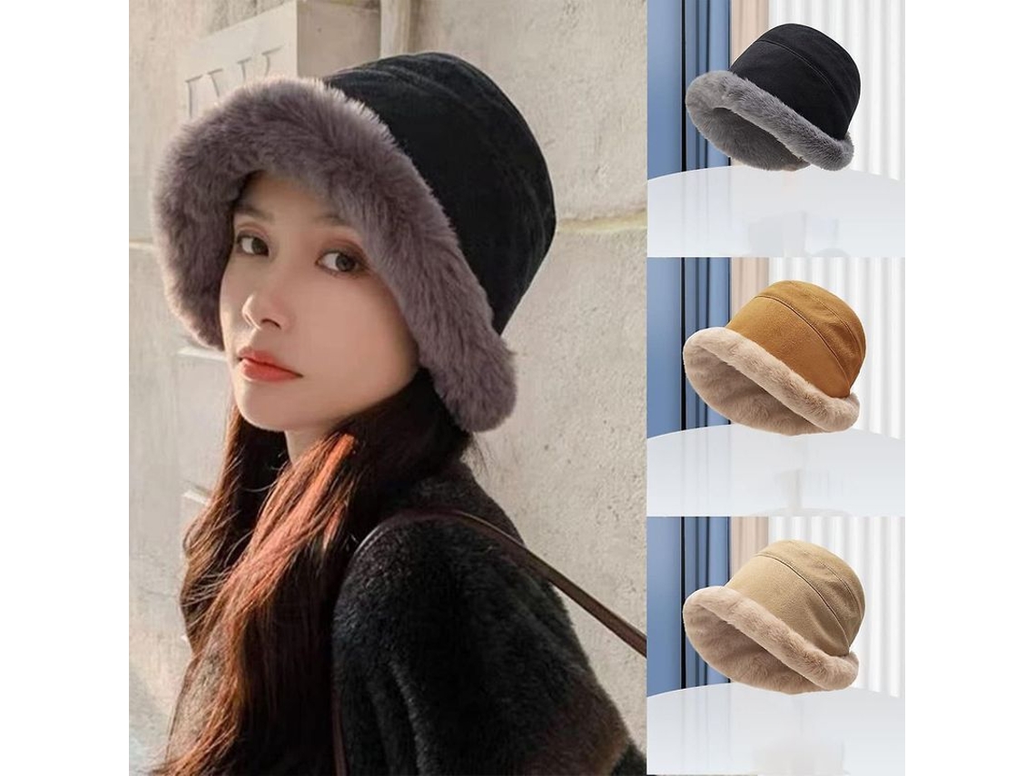 2026-gorro Cubo De Pelo De Conejo Para Mujer Invierno Grueso Suave Plush Color Sólido