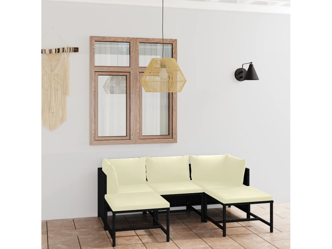Conjunto de jardín de 5 piezas DKD Home Decor con cojines de mimbre negros
