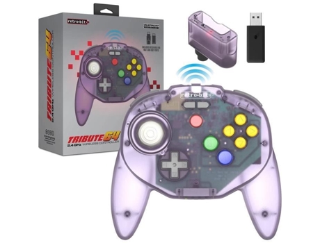 RETRO-BIT Tribute64 Mando Inalámbrico 2.4 Ghz para Nintendo 64/Switch/Pc/Mac Atomic Purple