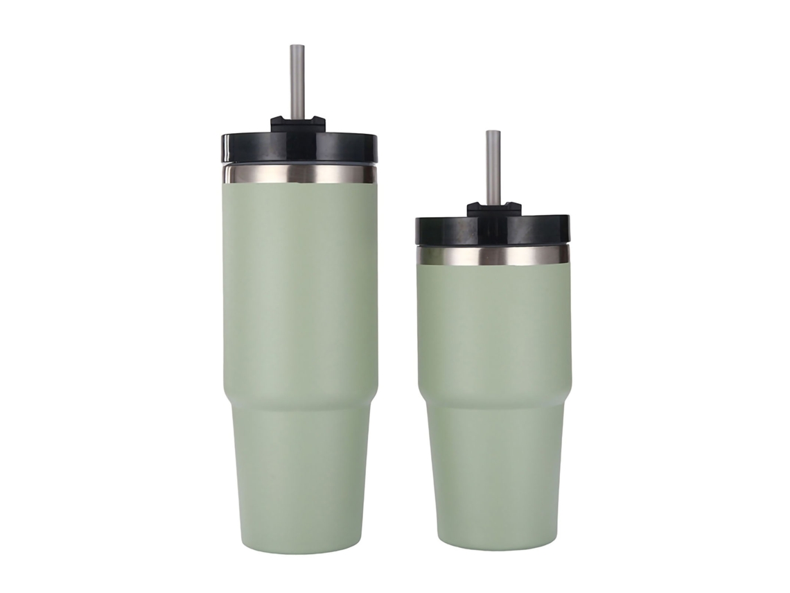 Taza Térmica De Viaje De Acero Inoxidable Con Pajita Y Tapa, Aislamiento Térmico Para Bebidas Frías Y Calientes, 887 Ml (30 Oz), Color Verde.