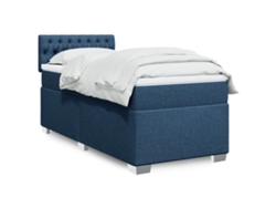 Cama Box Spring Con Colchón Tela Azul 90x190 Cm