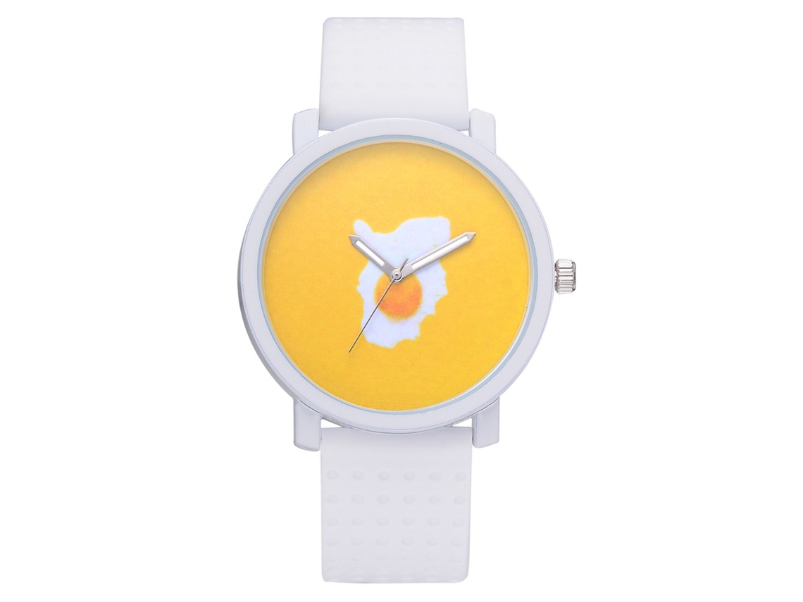 Bonito Reloj De Pulsera De Cuarzo Con Estampado Amarillo Y Correa De Silicona, Estilo Casual.