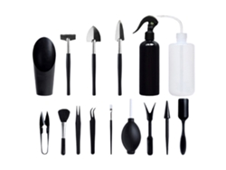 Kit De 15 Herramientas De Jardinería En Miniatura Para Bonsáis Y Suculentas - Set De Regalo - Abs Negro