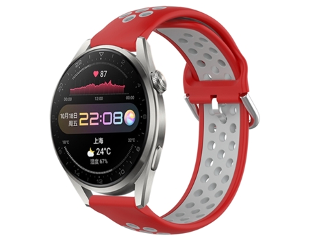 Correa de reloj inteligente para Huawei Watch 3 Pro Correa de reloj deportivo transpirable perforada de silicona de 22 mm (rojo + gris)