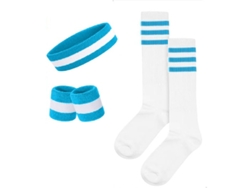 Conjunto completo Yuysan de diademas, muñequeras y calcetines deportivos elásticos, absorbentes del sudor para gimnasio y running, azul claro.
