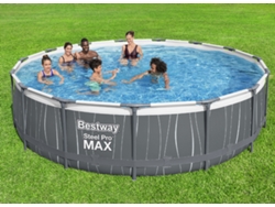 Piscina Desmontable BESTWAY Steel Pro Max Ø457X107 Cm con Depuradora de Cartucho 3.028 L/H Luz Led Escalera y Cobertura