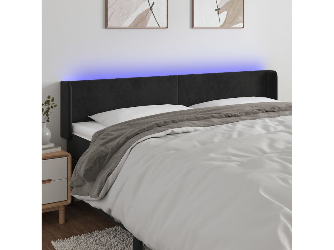 Cabecero Con Led De Terciopelo Negro 163x16x78/88 Cm