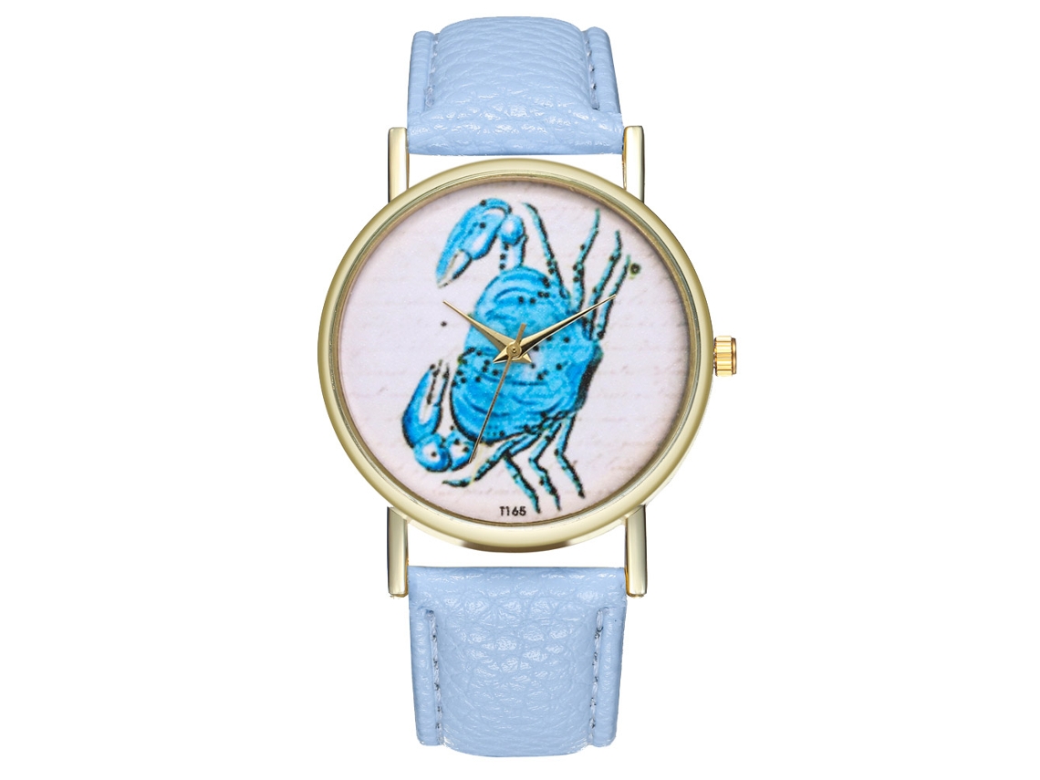 Reloj De Pulsera De Cuarzo Con Correa De Piel Sintética, Estilo Sencillo De Dibujos Animados, Modelo T165-a, Azul Claro.