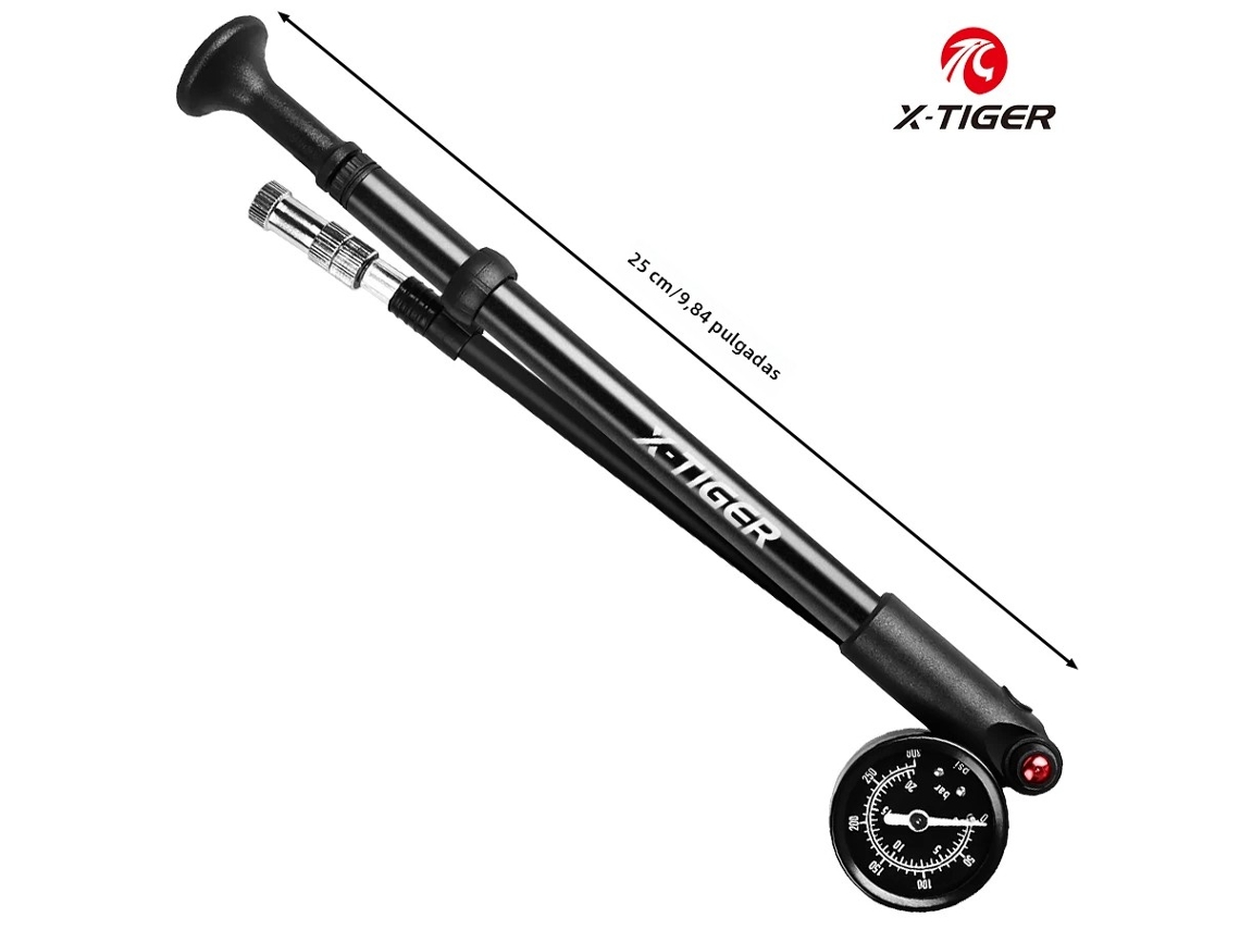 Bomba de bicicleta portátil de alta presión X Tiger de 300 psi con manómetro.