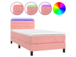 Maison Exclusive - Cama Box Spring Colchón Y Led Terciopelo Rosa 100x200 Cm