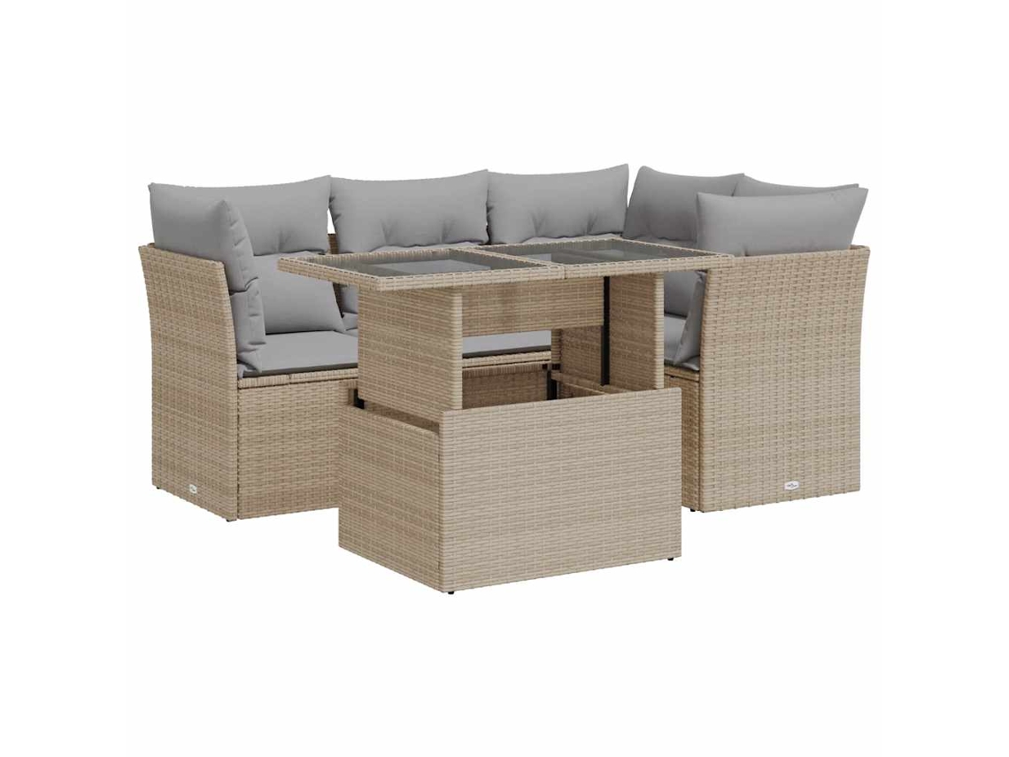 Conjunto 5 De Sofá De Jardín VIDAXL Beige Poli Ratán(100 x 55 x 73 cm)