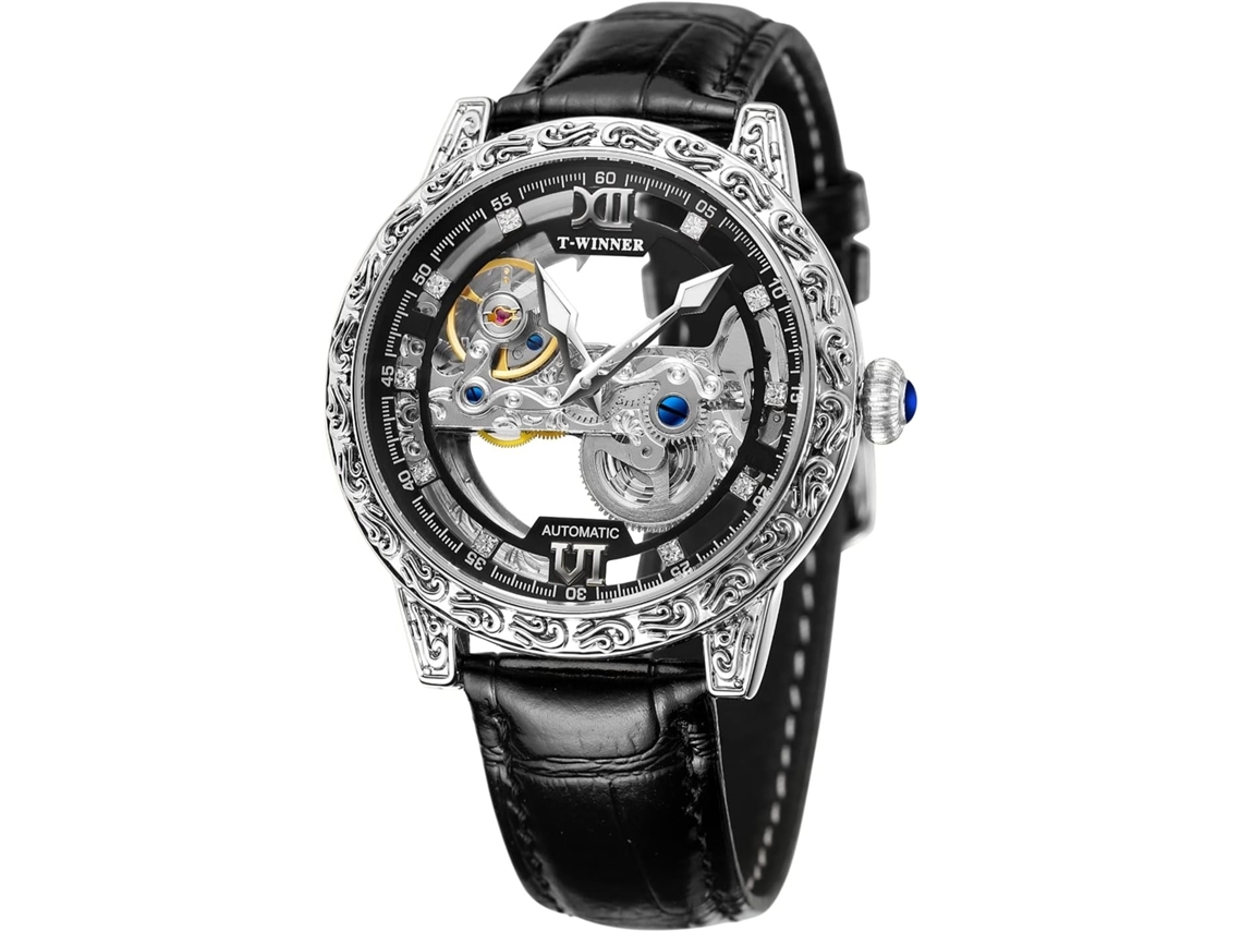 Reloj esqueleto Steampunk luminoso automático reloj de pulsera de cuerda automática