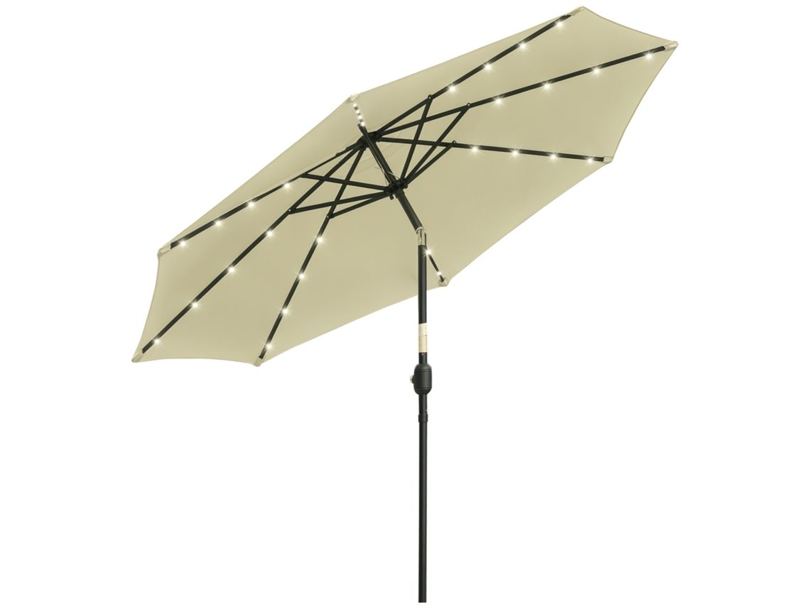 Sombrilla de jardín Ø265 cm LED 32 luces solares inclinable con manivela Beige
